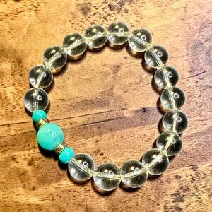 Genuine Rock Crystal Quartz and Amazonite Bracelet